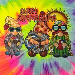 Sweet Summertime Hippie Gnomes Tye Die Tee Large